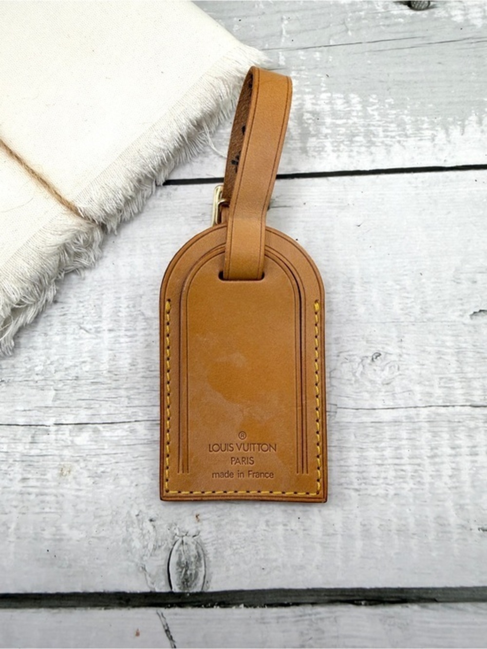 AUTHENTIC Vachetta Leather Luggage tag and loop.